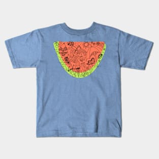 Red and Green Summer "Watermelon Doodles" Kids T-Shirt